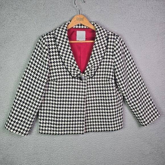 Tavora Houndstooth Wool Blend Blazer Red Lining Women’s 12 Waist-Length - Picture 12 of 12